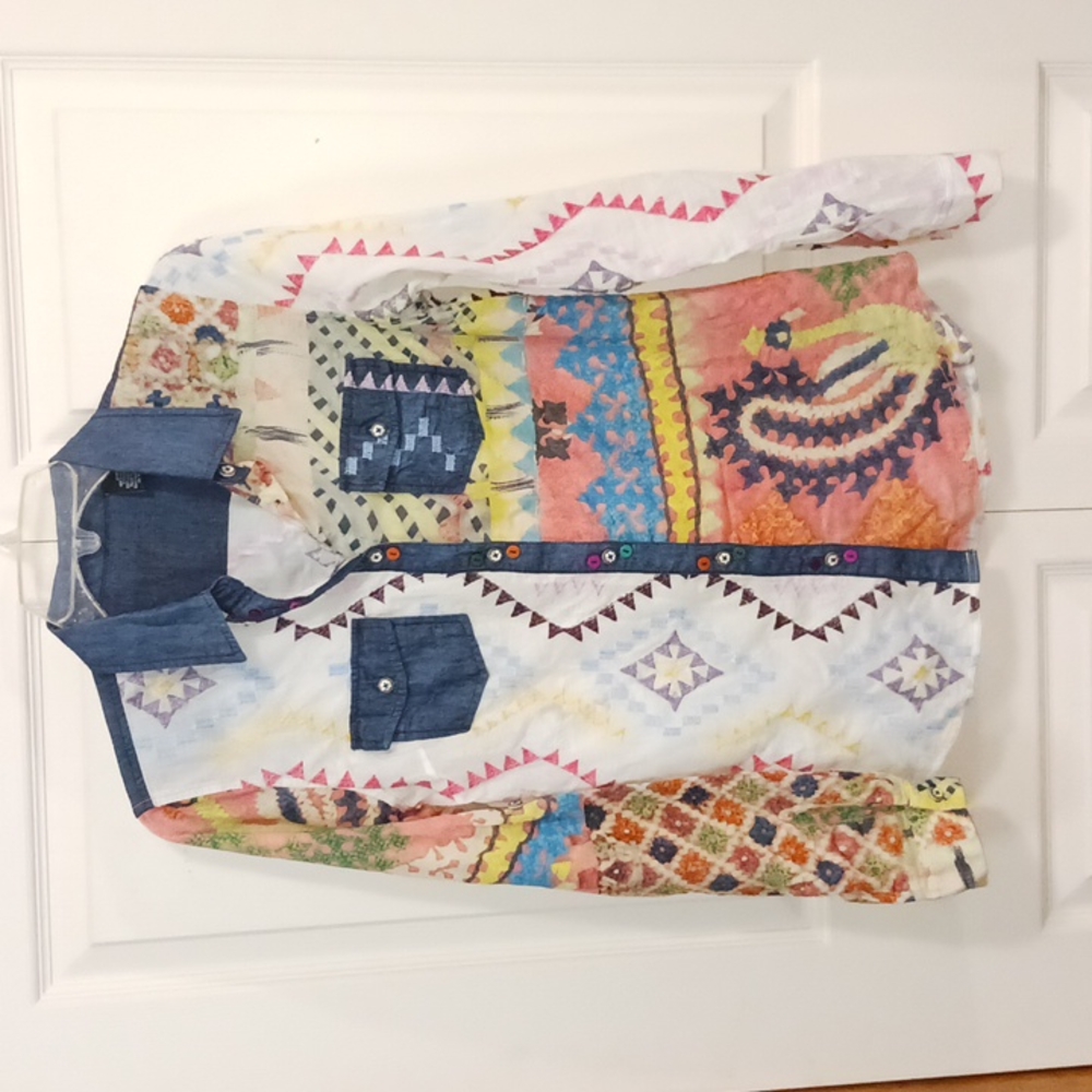 Desigual embroidered southwestern print denim button down - S - Picture 1 of 8